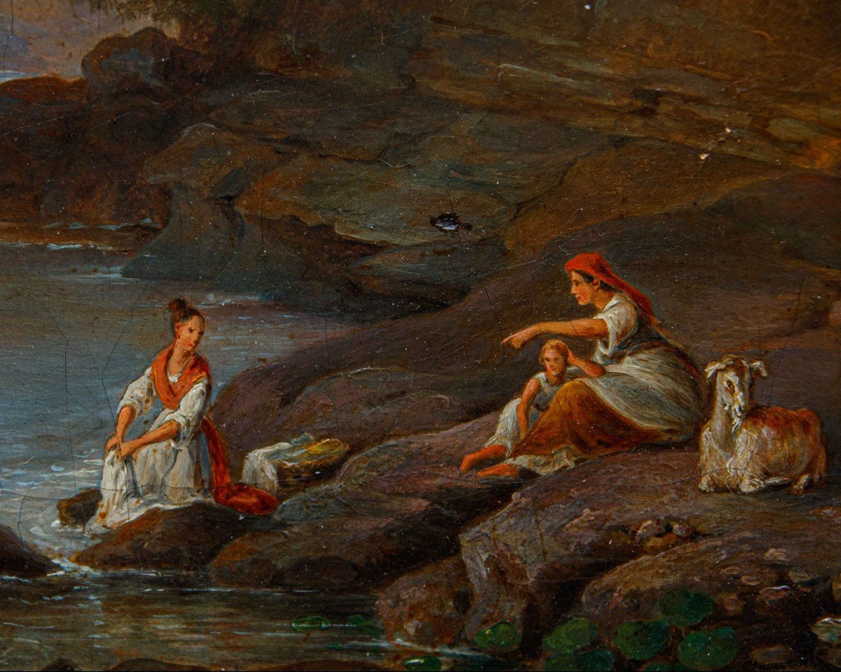 Pietro Della Valle (livorno, 1819 - Florence, 1880), Landscape With Shepherdess And Fisherman-photo-4