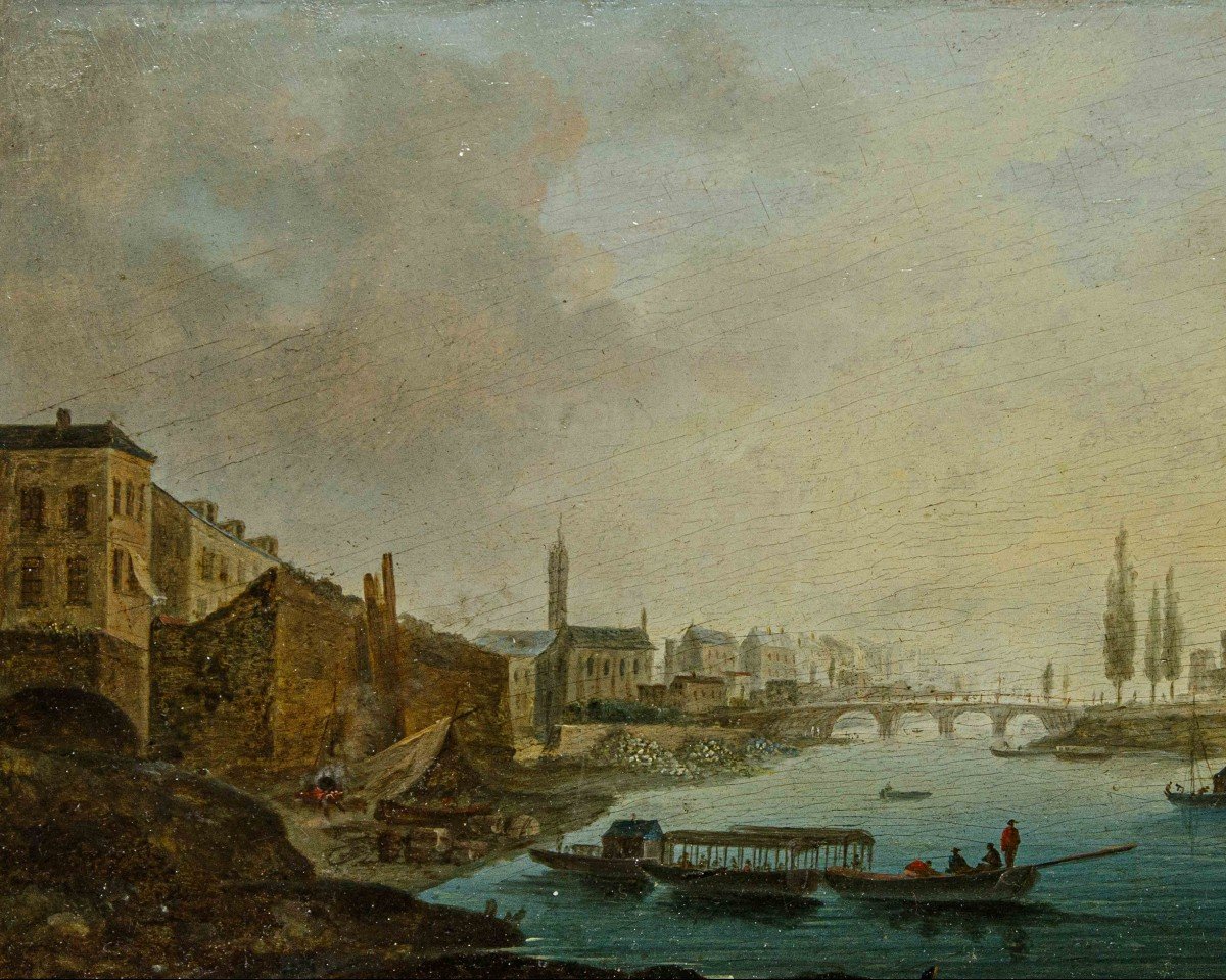 Portée De Hendrik Frans Van Lint, (anvers, 1684 - Rome, 1763)  Vue De La Ville Avec Rivière-photo-2