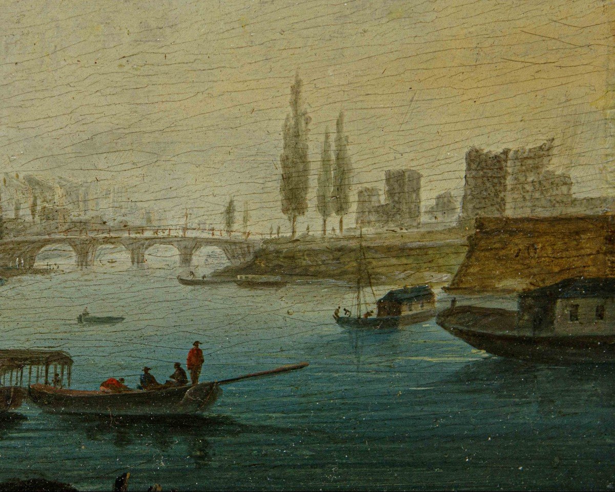 Portée De Hendrik Frans Van Lint, (anvers, 1684 - Rome, 1763)  Vue De La Ville Avec Rivière-photo-4