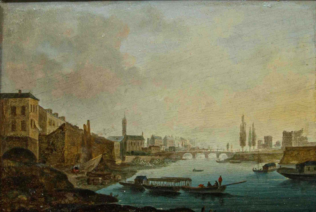 Portée De Hendrik Frans Van Lint, (anvers, 1684 - Rome, 1763)  Vue De La Ville Avec Rivière-photo-3