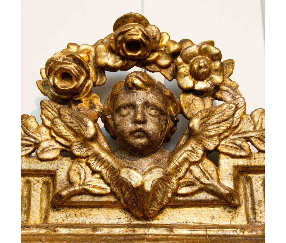 Italie Centrale, Louis XVI, Miroir Avec Cimasa Sculptée En Forme De Putto-photo-4