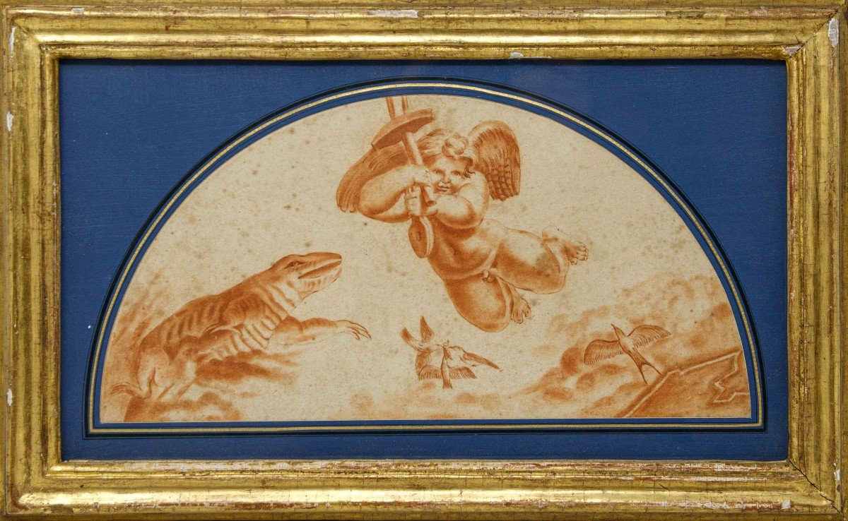 XIX Century, Pair Of Lunettes With Angels And Animals-photo-2