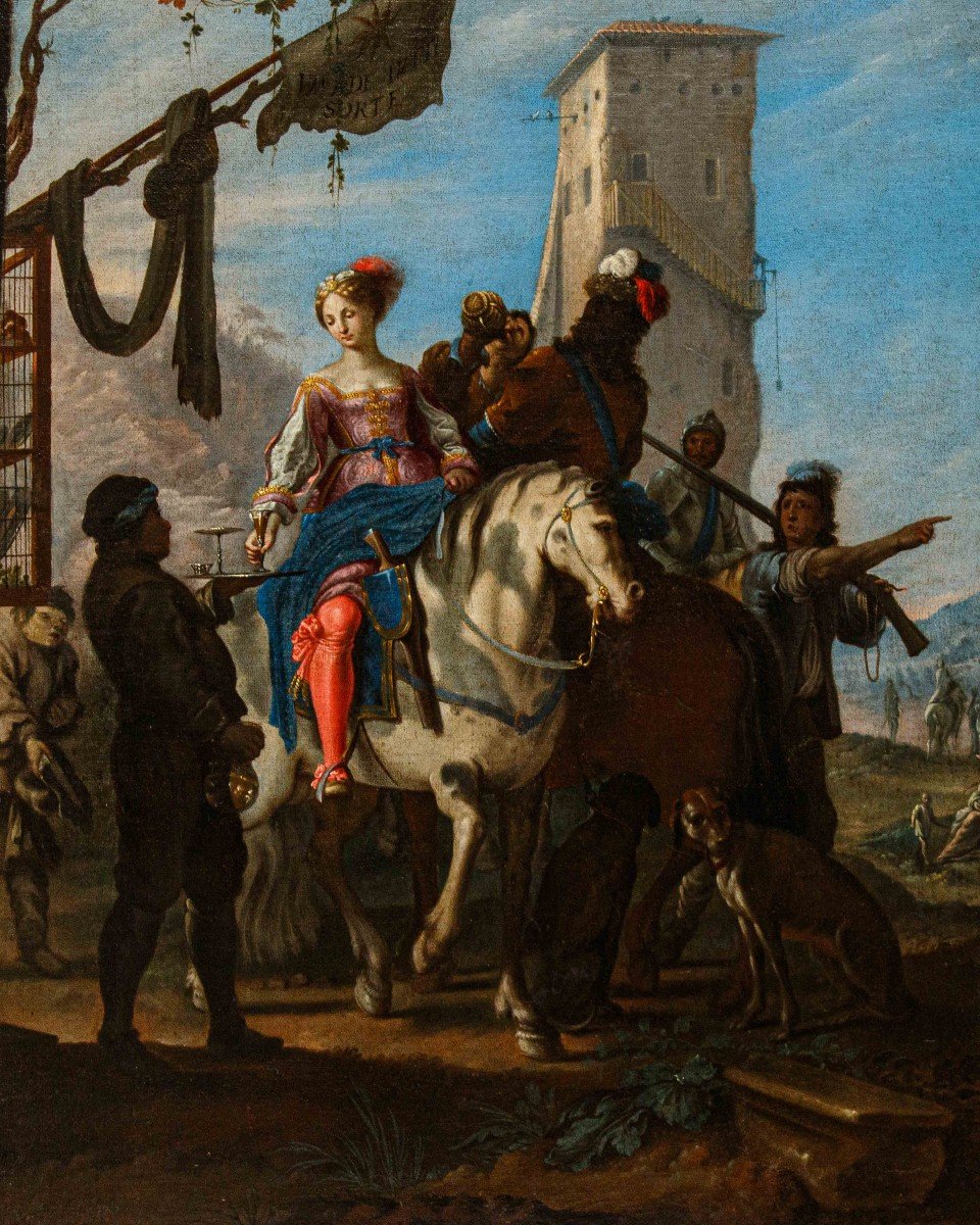 Johann Heinrich Schönfeld, Gentildonna Riding At A Tavern And Dice Players-photo-3