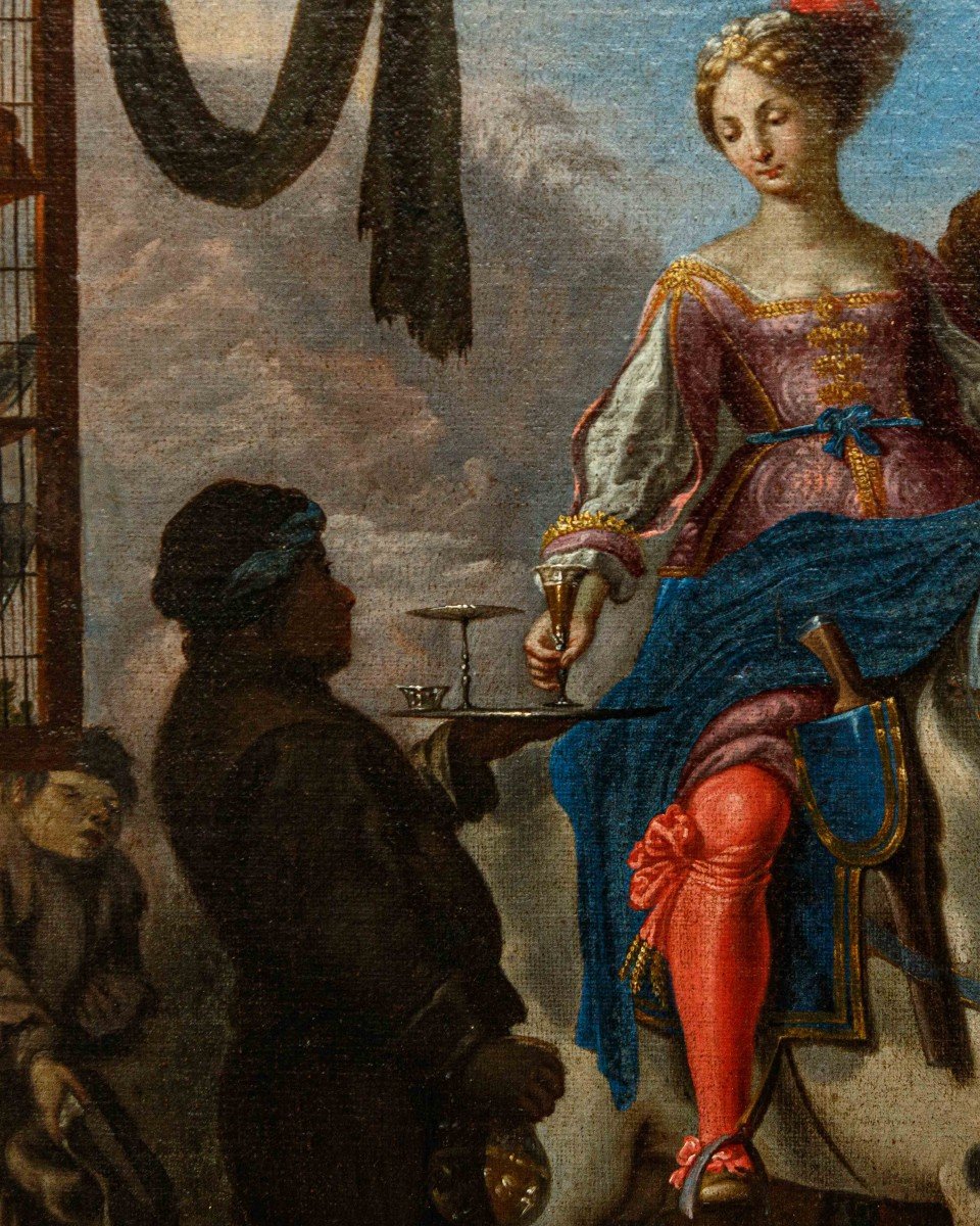 Johann Heinrich Schönfeld, Gentildonna Riding At A Tavern And Dice Players-photo-1