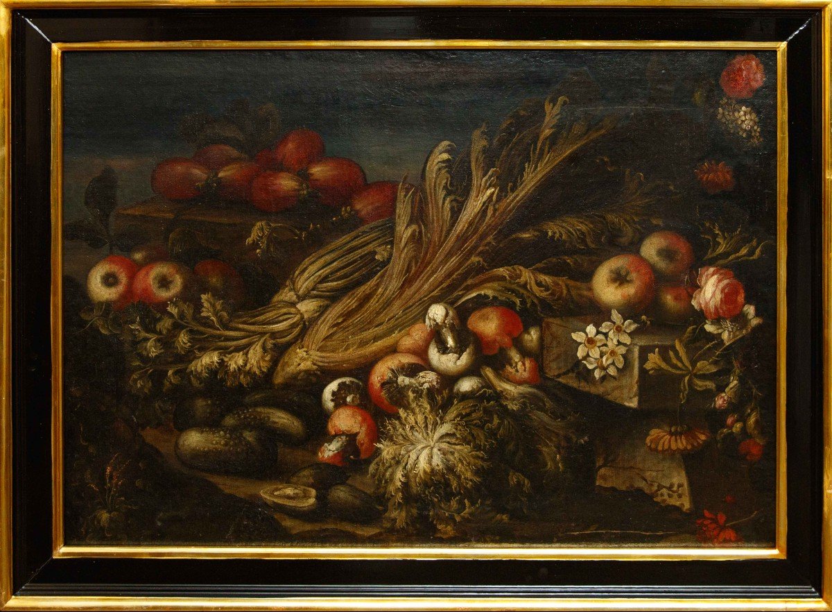 Paolo Paoletti (padoue, 1671 - Udine, 1735), Nature Morte Avec Légumes, Fruits Et Champignons