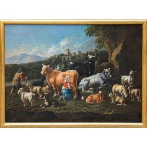 Jacob Roos Called "rosa Da Napoli" (1682 - 1730),  Pastoral Scene  