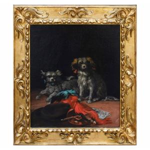 17ème Siècle, Scène Avec Deux Chiots