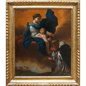 Circle Of Domenico Piola (genoa, 1627 -  1703)  Madonna With Child And Saint Dominic