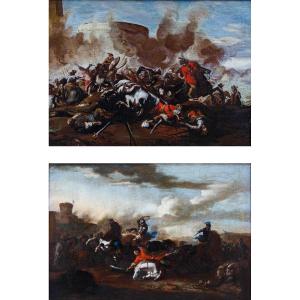 Neapolitan School Of The 17th Century, Battle Scenes Between Christians And Turks