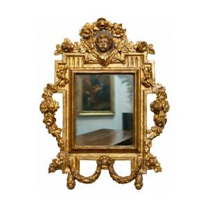 Italie Centrale, Louis XVI, Miroir Avec Cimasa Sculptée En Forme De Putto