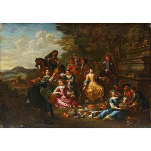 Fin Du XVIIe Siècle, école Flamande, Banquet De Nobles