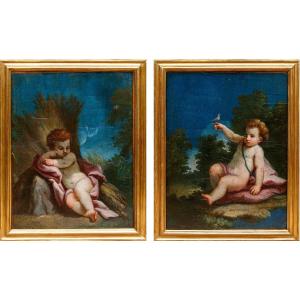 école Bolognaise Du XVIIIe Siècle, Putti Avec Des Allégories Des Saisons