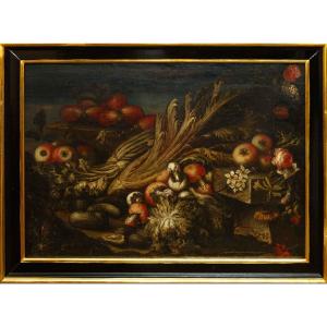 Paolo Paoletti (padoue, 1671 - Udine, 1735), Nature Morte Avec Légumes, Fruits Et Champignons