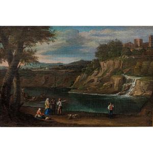 Eighteenth Century, Landscape With Figures At The Edge Of A River