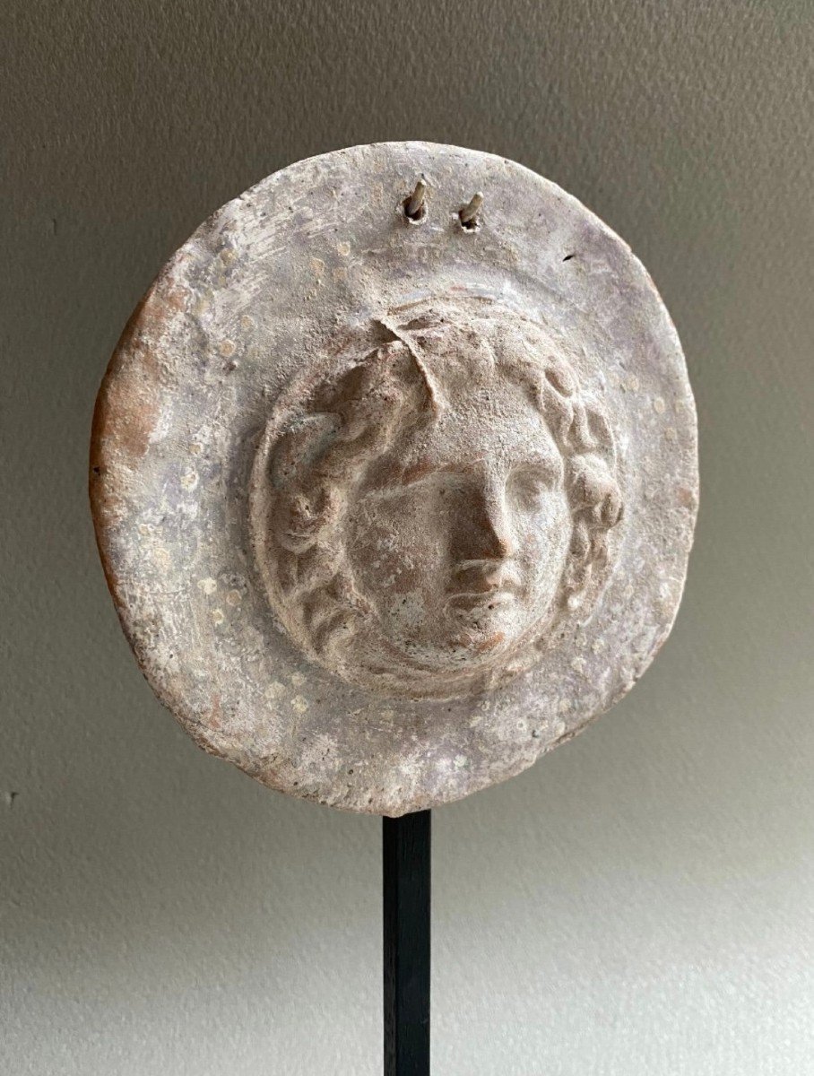 Votive Shield Portrait Medusa Great Greece Italy Terracotta Ancient Greek Art Woman Gorgon-photo-2