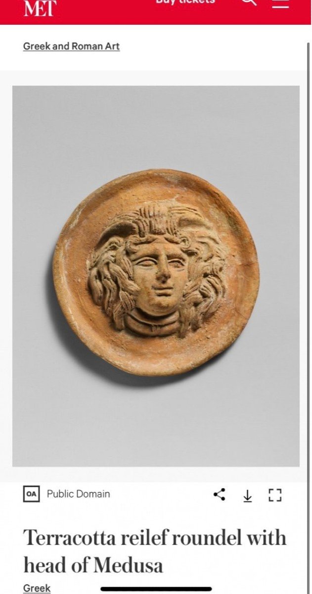 Votive Shield Portrait Medusa Great Greece Italy Terracotta Ancient Greek Art Woman Gorgon-photo-2