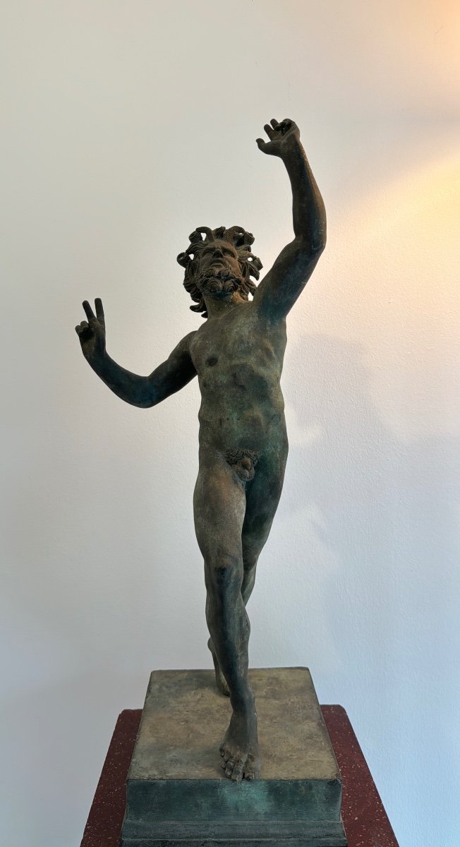 19th Century Sculpture - Dancing Fauna From Pompeii In Bronze With Green Patina (according To The Antique)-photo-4