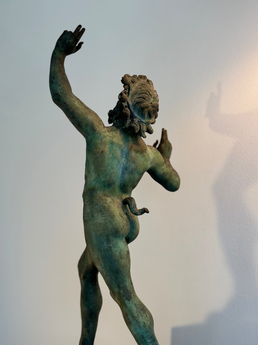 Sculpture XIXe Siècle - Faune Dansant De Pompéi En Bronze à Patine Verte (d'après l'antique)-photo-1