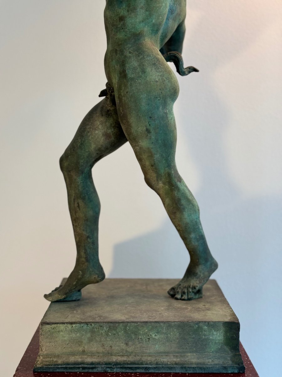 19th Century Sculpture - Dancing Fauna From Pompeii In Bronze With Green Patina (according To The Antique)-photo-2