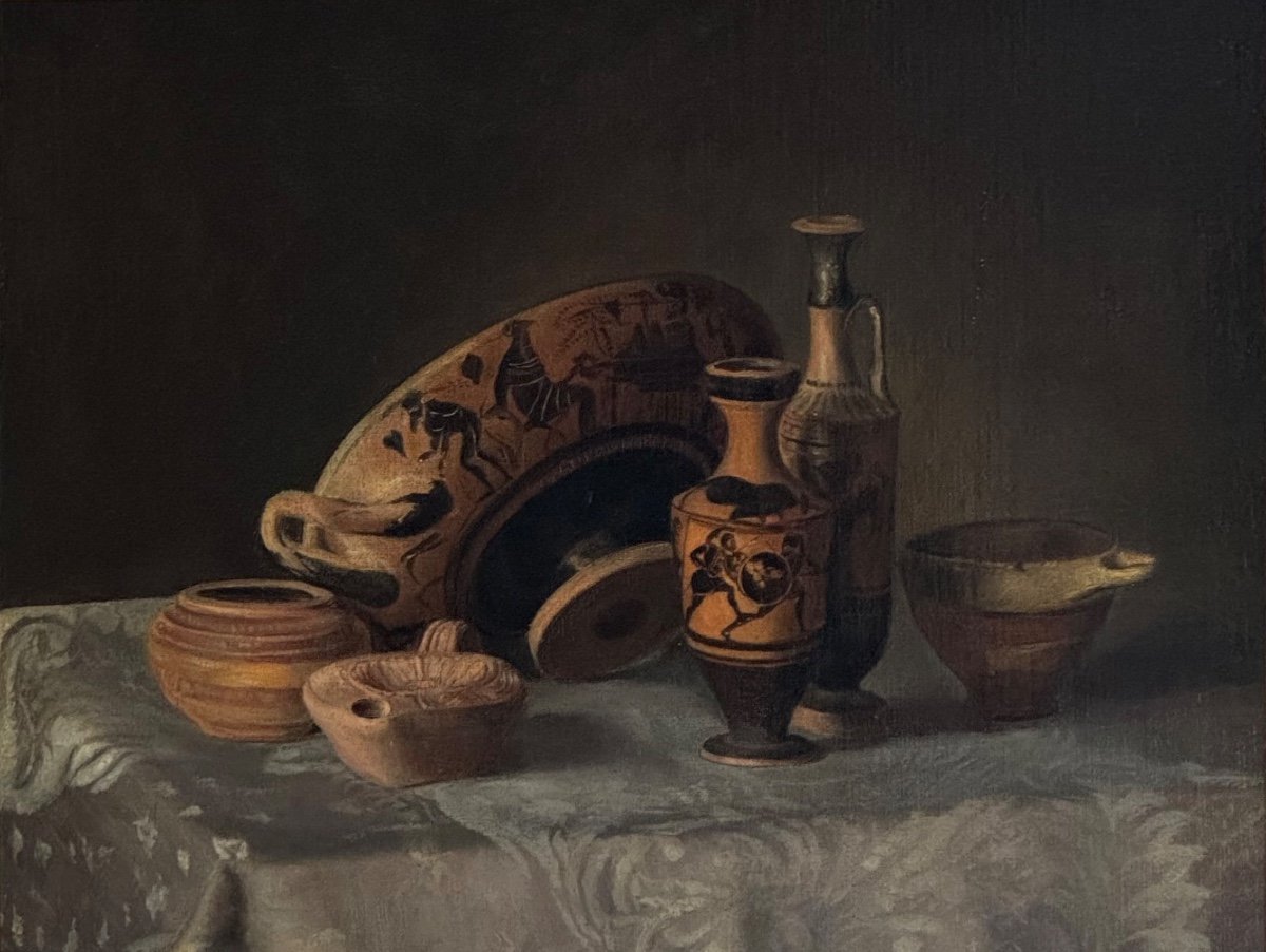 Nature Morte Avec Des Récipients Grecs Antiques-grèce-grec-tableau-huile Sur Toile-xixe Siècle