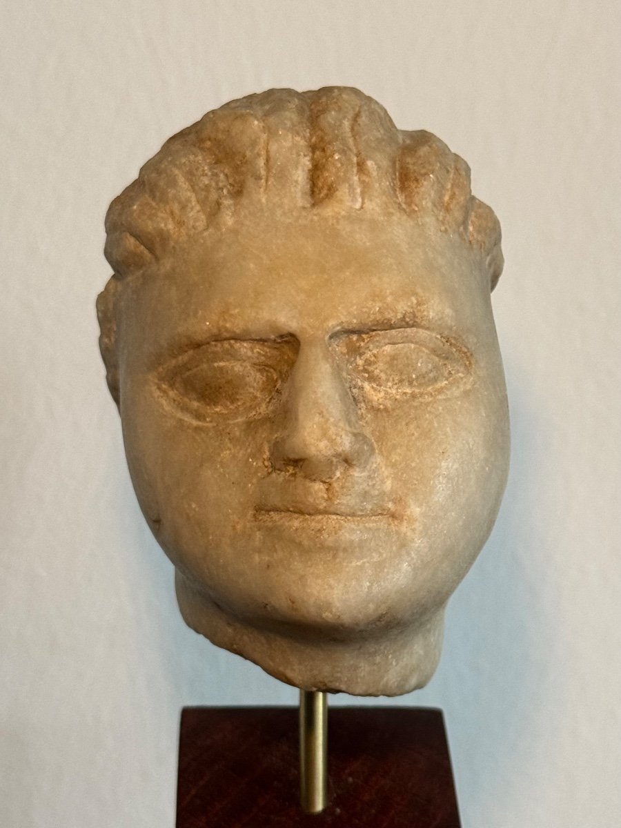 Sculpture, Carved Marble Male Head, Roman Period, Antique, Archaeology-photo-3