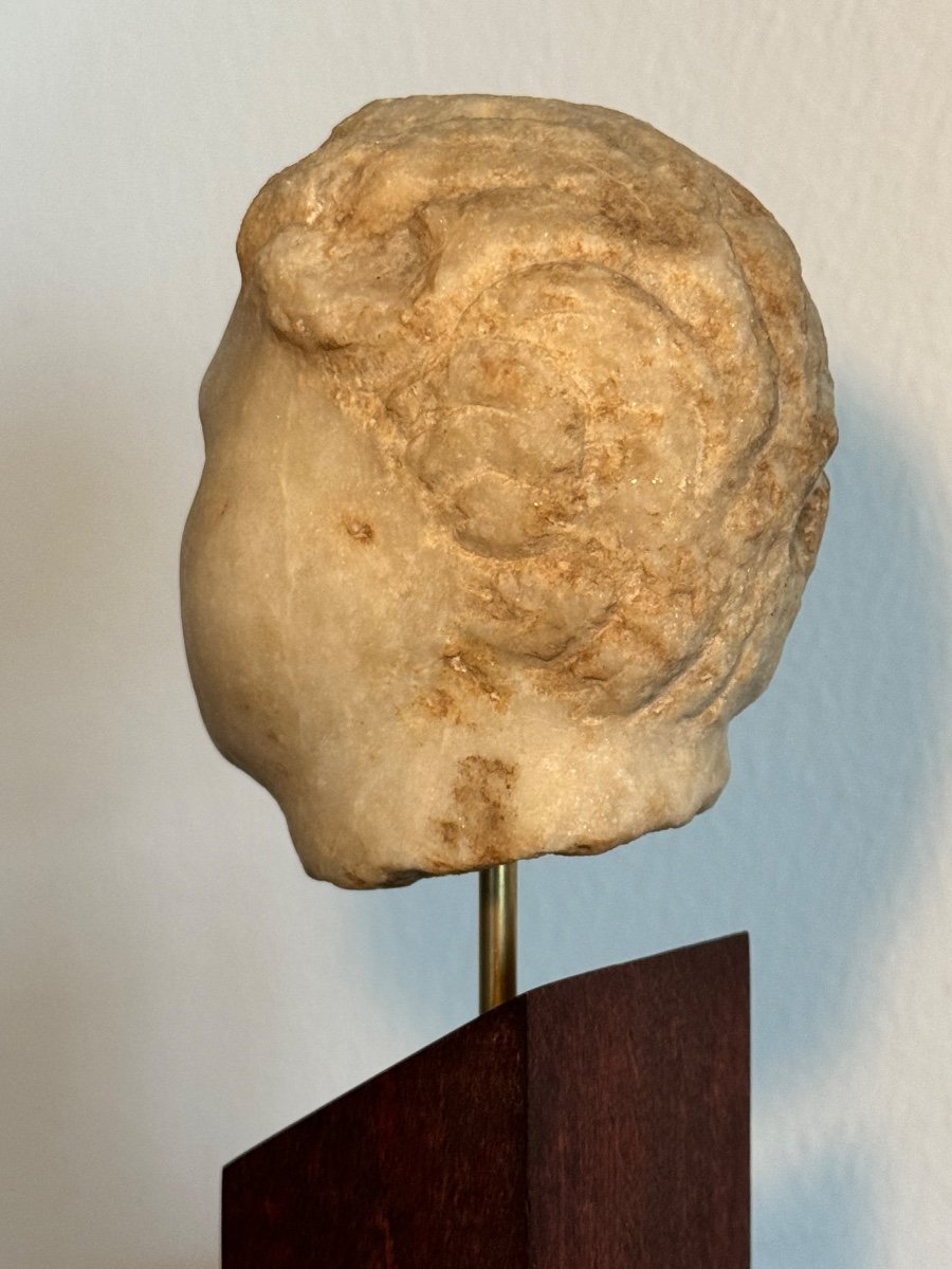 Sculpture, Carved Marble Male Head, Roman Period, Antique, Archaeology-photo-2