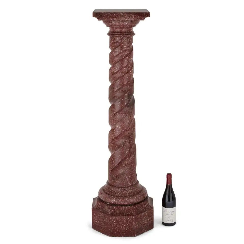 Simulated Porphyry Pedestal Column From Scagliola - Italy, Early 20th Century  -photo-2