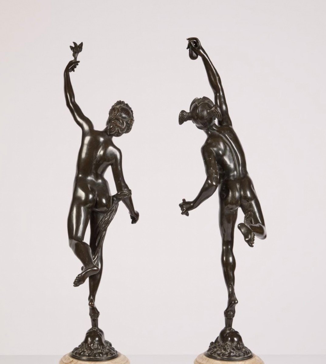 Mercury And Fortune - 19th Century Bronze And Marble Sculptures After Jean De Bologne Clodion-photo-2