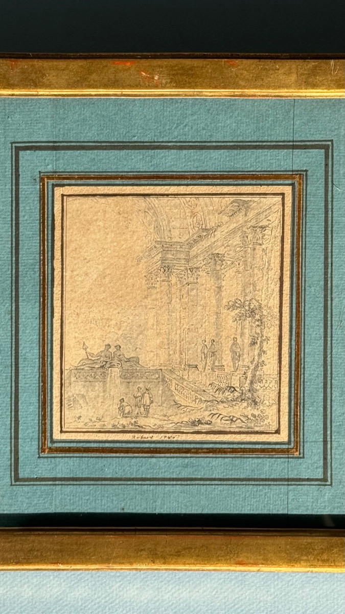 Dessin-ruines Animées-ecole Française Du XVIIIème Siècle-hubert Robert(?)- Antique-photo-7