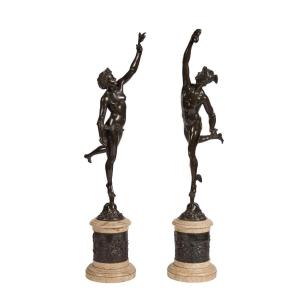 Mercury And Fortune - 19th Century Bronze And Marble Sculptures After Jean De Bologne Clodion