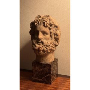 Tête Buste En Terre Cuite Représentant Dieu Zeus Jupiter Rome Romain Grèce Antique Grec Marbre