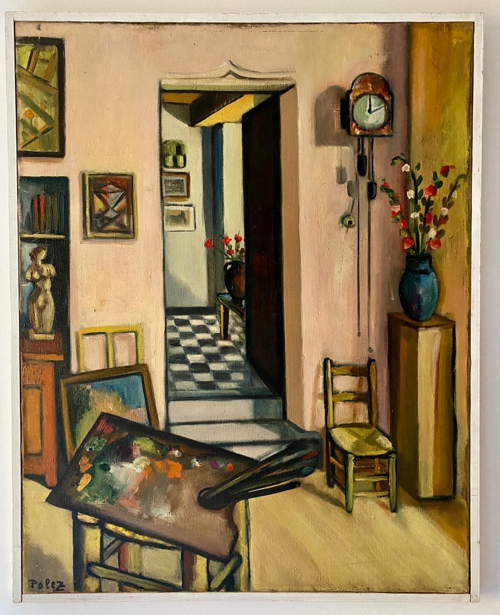 Intérieur Atelier George Polez Salon Des IndépendantsTableau expressionniste Huile Sur Toile-photo-2