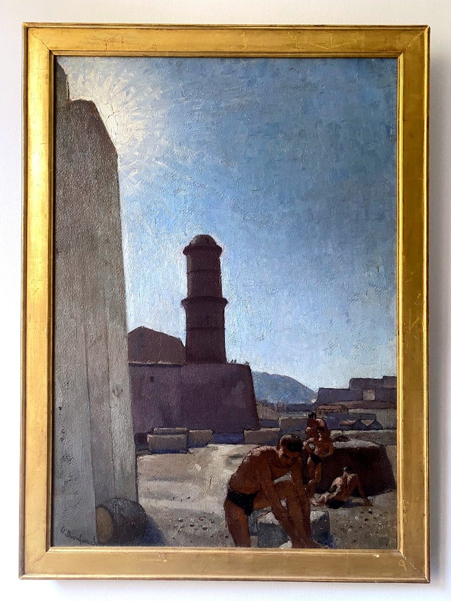 Baigneurs Au Fort Saint Jean à Marseille, Etienne Bouchaud , Art Deco , Portrait Homme-photo-2