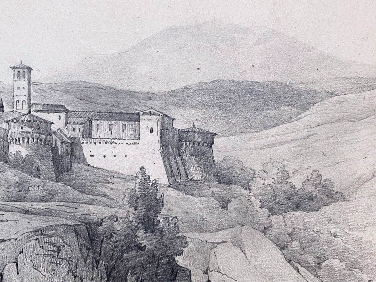 Grotta-ferrata Monastery Rome Italy Landscape Architecture Old Drawing 1826 XIX Signed-photo-4