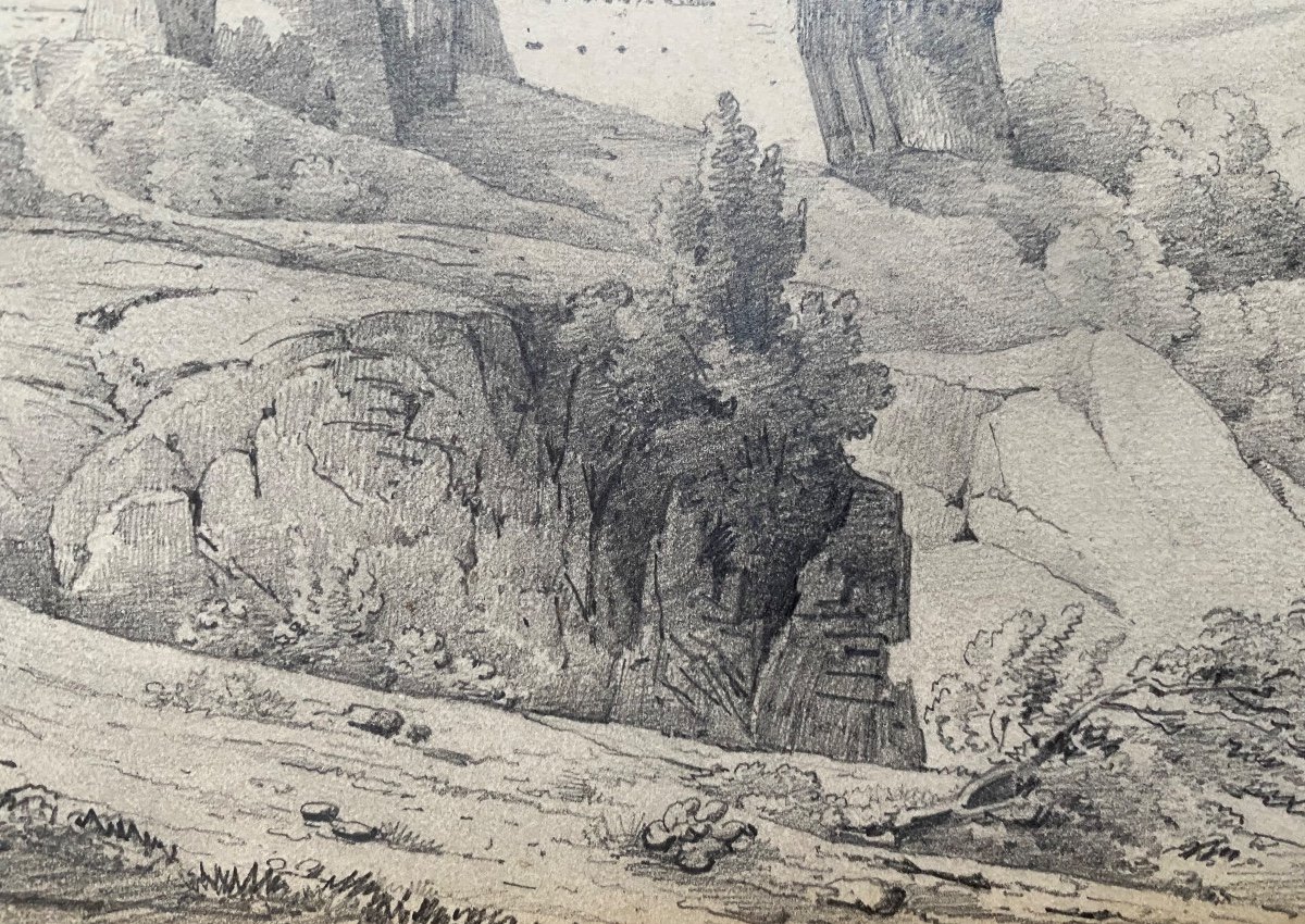 Grotta-ferrata Monastery Rome Italy Landscape Architecture Old Drawing 1826 XIX Signed-photo-3