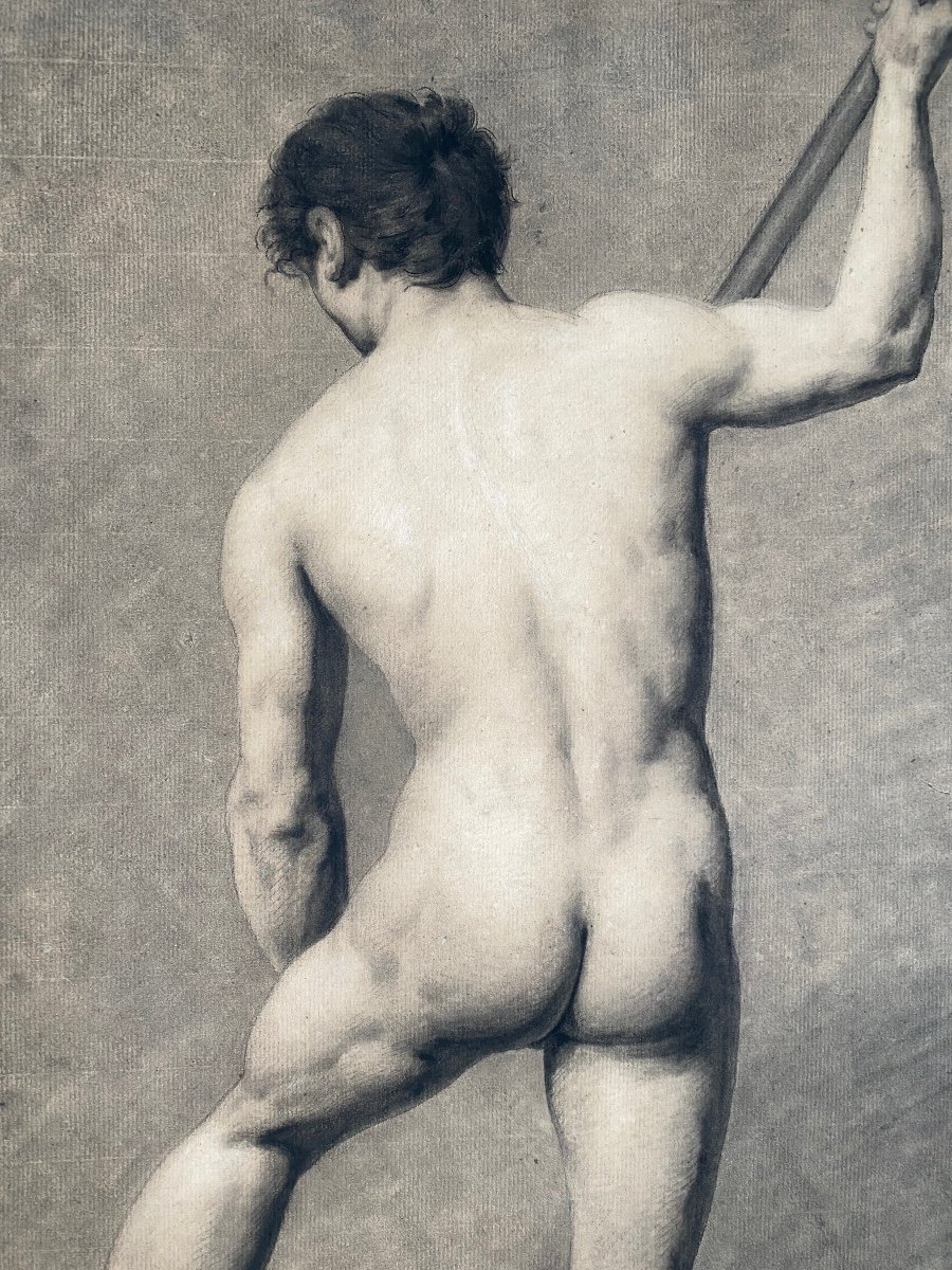 Académie D’homme , Nu Masculin  Dessin Ancien Académique XIX Atelier Du Baron Gros-photo-2