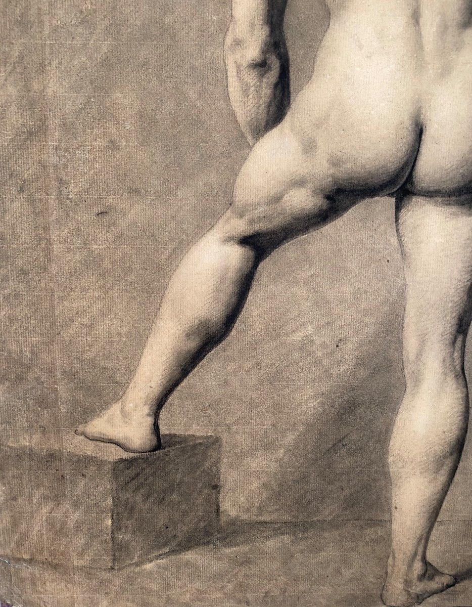 Académie D’homme , Nu Masculin  Dessin Ancien Académique XIX Atelier Du Baron Gros-photo-3