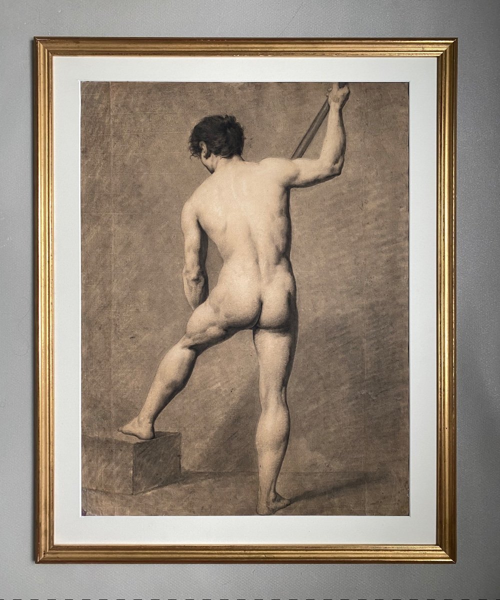 Académie D’homme , Nu Masculin  Dessin Ancien Académique XIX Atelier Du Baron Gros