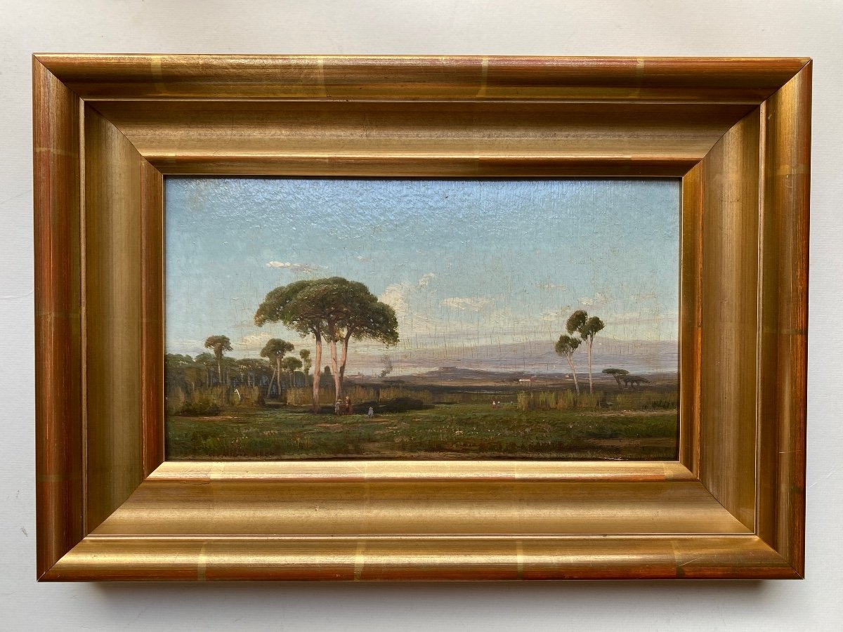 Paysage Méditerranéen Toulon Ou Italie Par Edouard Louis Cauvin Tableau ancien Huile XIX-photo-1