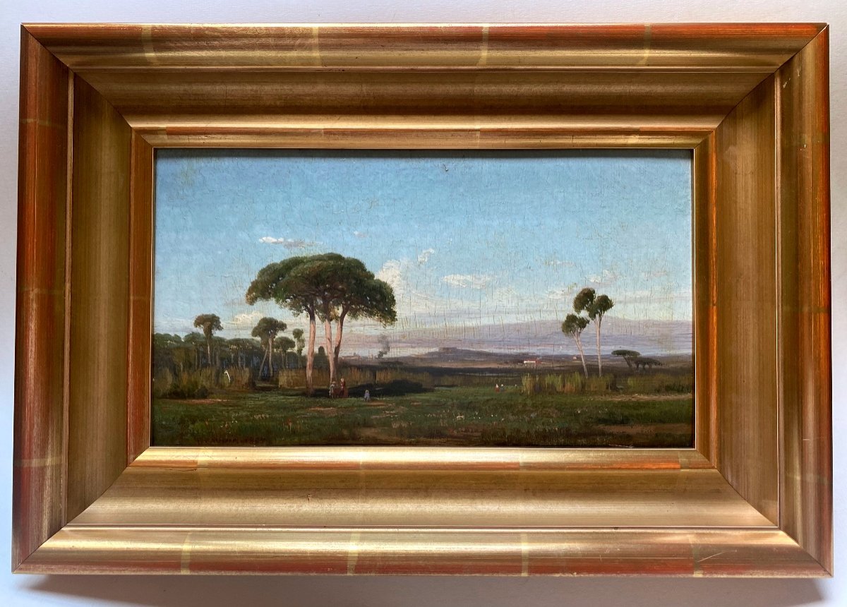 Paysage Méditerranéen Toulon Ou Italie Par Edouard Louis Cauvin Tableau ancien Huile XIX