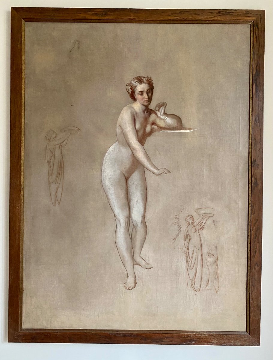 Grande Tableau Femme Nue à L’antique Grec Romain Suiveur De Thomas Couture / Lehmann  Huile XIX-photo-2