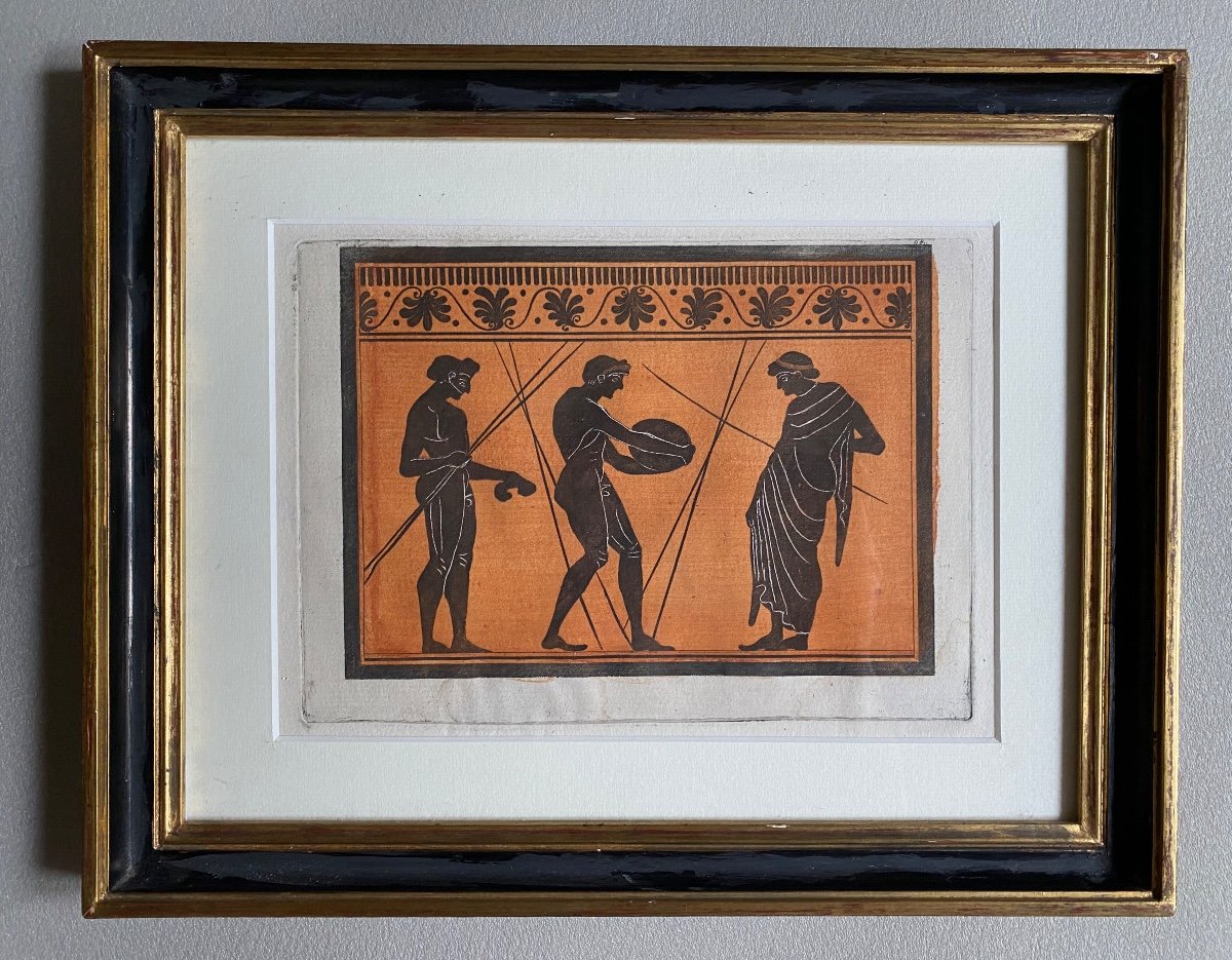 Frieze Of Athletes Naked Men Raised Antique Greek Vase Engraving XVIII Hancarville Hamilton-photo-2