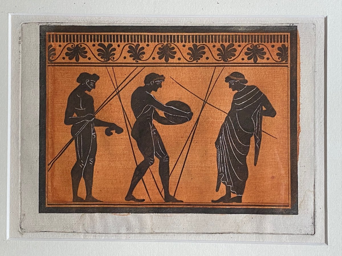 Frieze Of Athletes Naked Men Raised Antique Greek Vase Engraving XVIII Hancarville Hamilton-photo-3