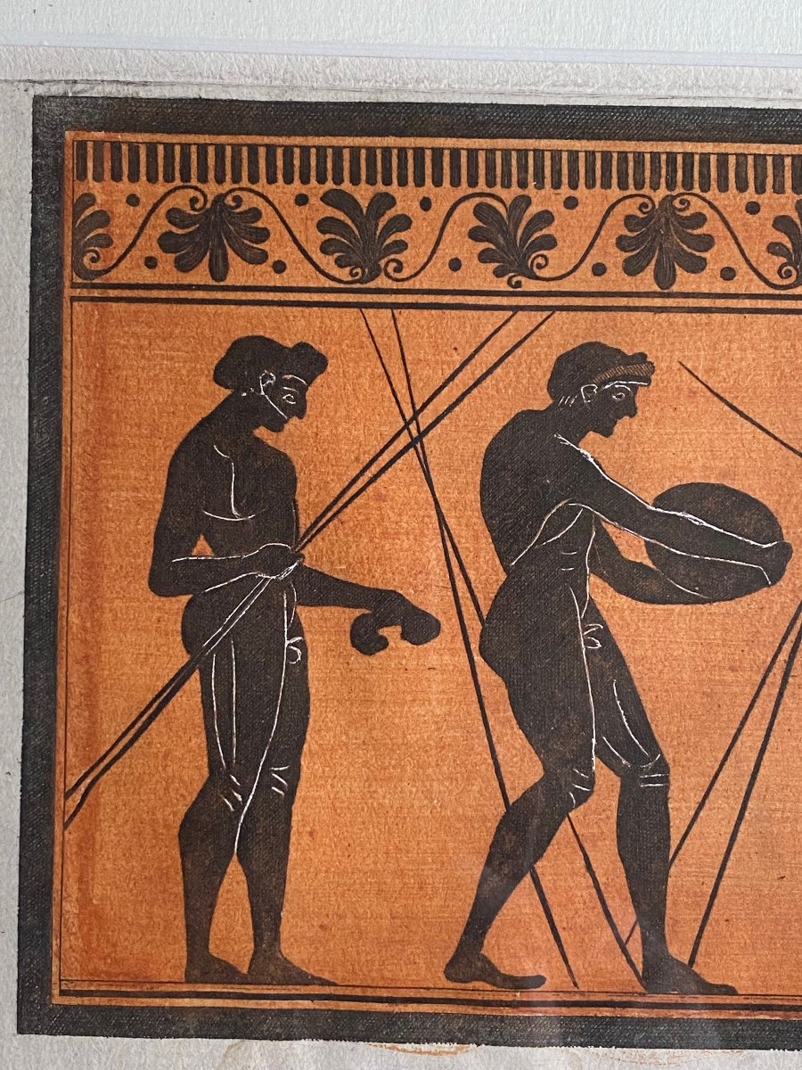 Frieze Of Athletes Naked Men Raised Antique Greek Vase Engraving XVIII Hancarville Hamilton-photo-4