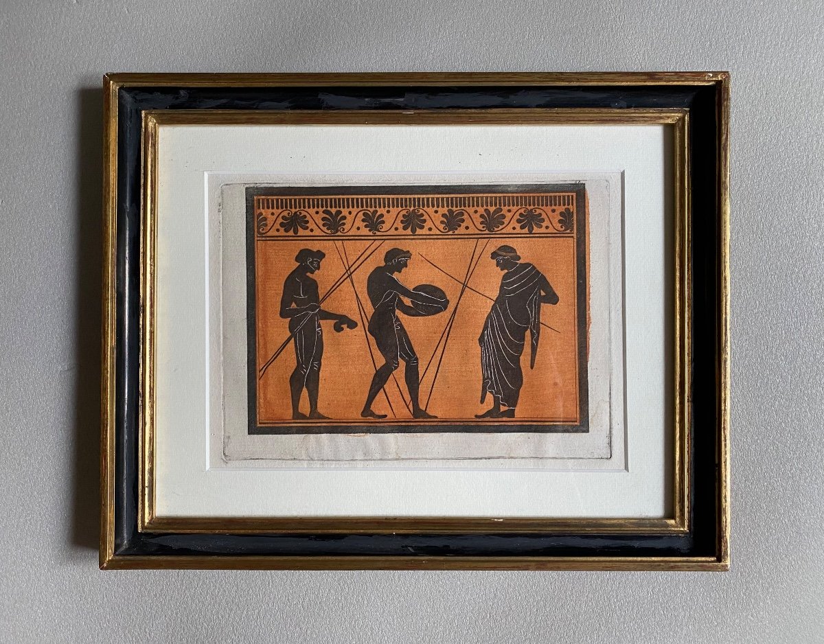 Frise D’athlètes Hommes Nus Relevé Vase Antique Grec  Gravure XVIII Hancarville Hamilton