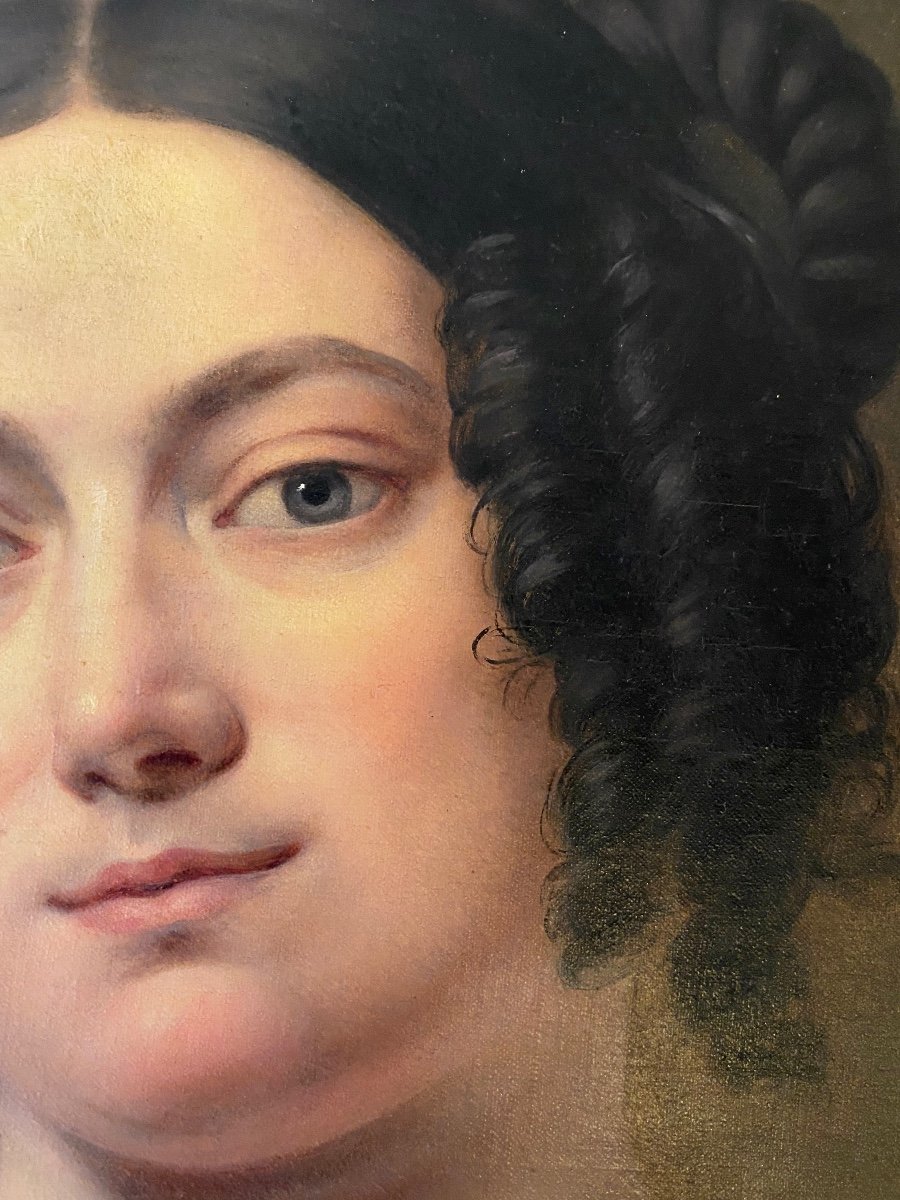 Large Portrait Of A Woman French Romantic 1839 By Pierre-louis Delaval, A Student Of Girodet-photo-4