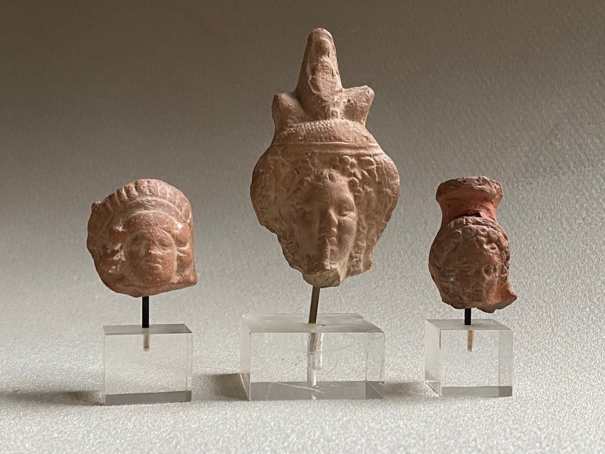 3 Bustes Tête Isis, Harpocrate, Serapis Hellénistique Art Greco Romain égypte Antique II Av Jc