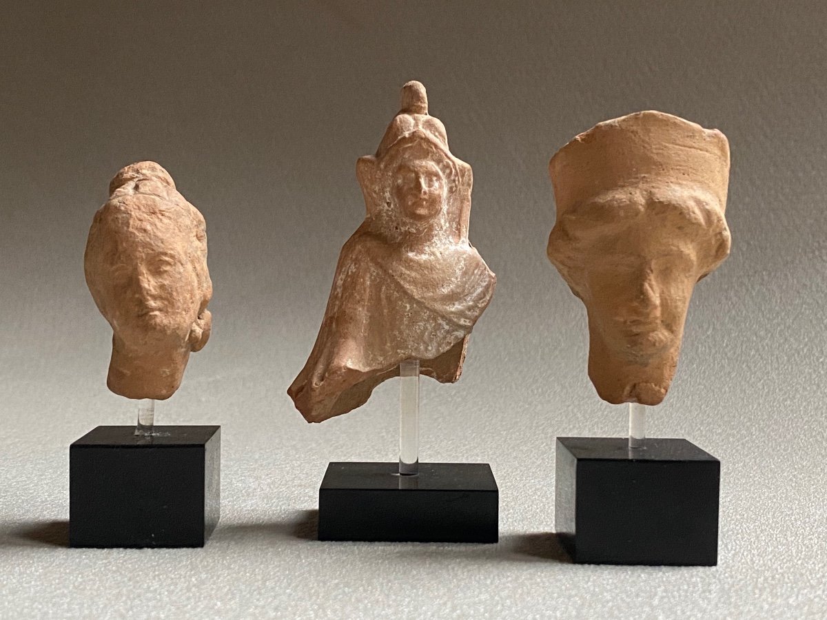 3 Bustes tête Aphrodite Vénus, Athéna Minerve, Démèter Cérès, Art Grec Romain Antique II Av Jc