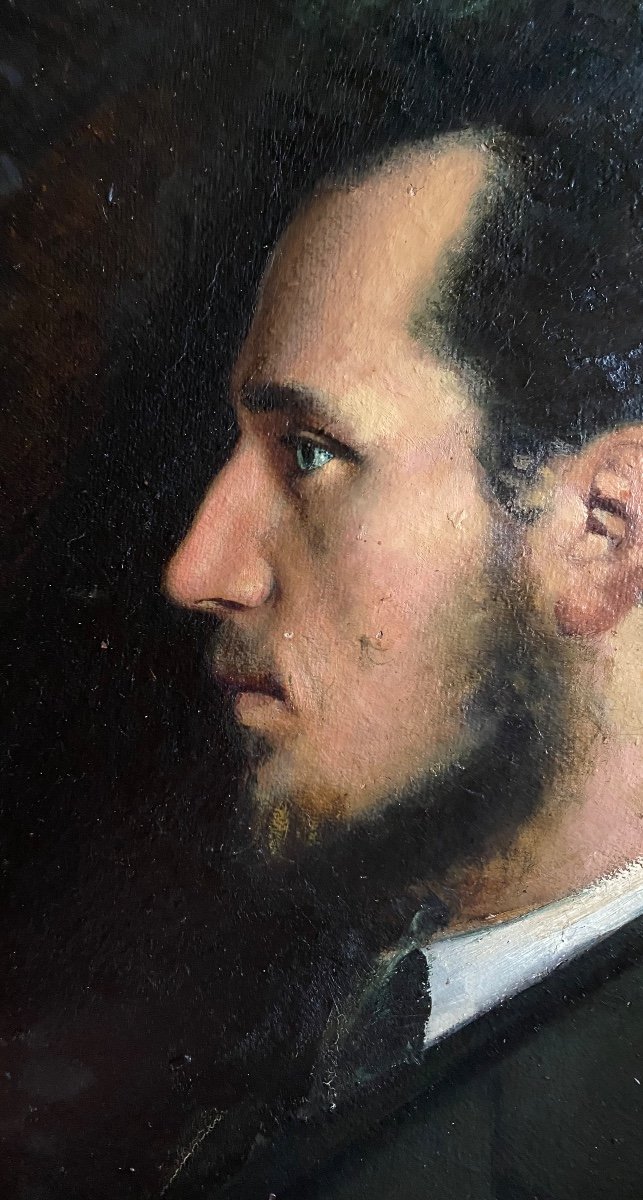 Portrait Of A Man Bybasile Lemeunier Student Of Alexandre Cabanel, Oil Painting 19th Century -photo-2