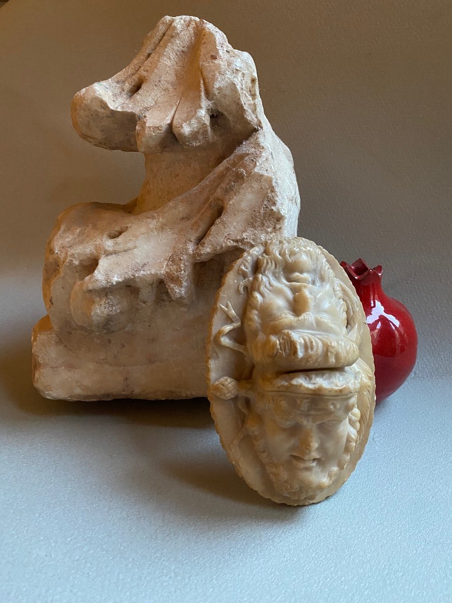 Janiform Head Alabaster Marble Italy XIX In The Taste Of The Ancient Roman Portait Man Janus-photo-4